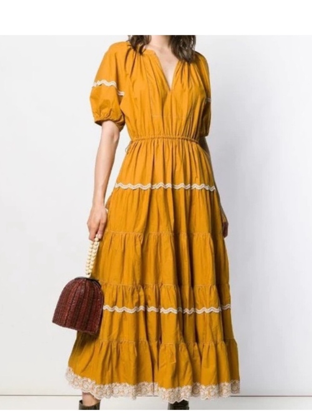 Ulla Johnson Claribel Ruffled Maxi Dress Cotton Prairie Mustard Yellow